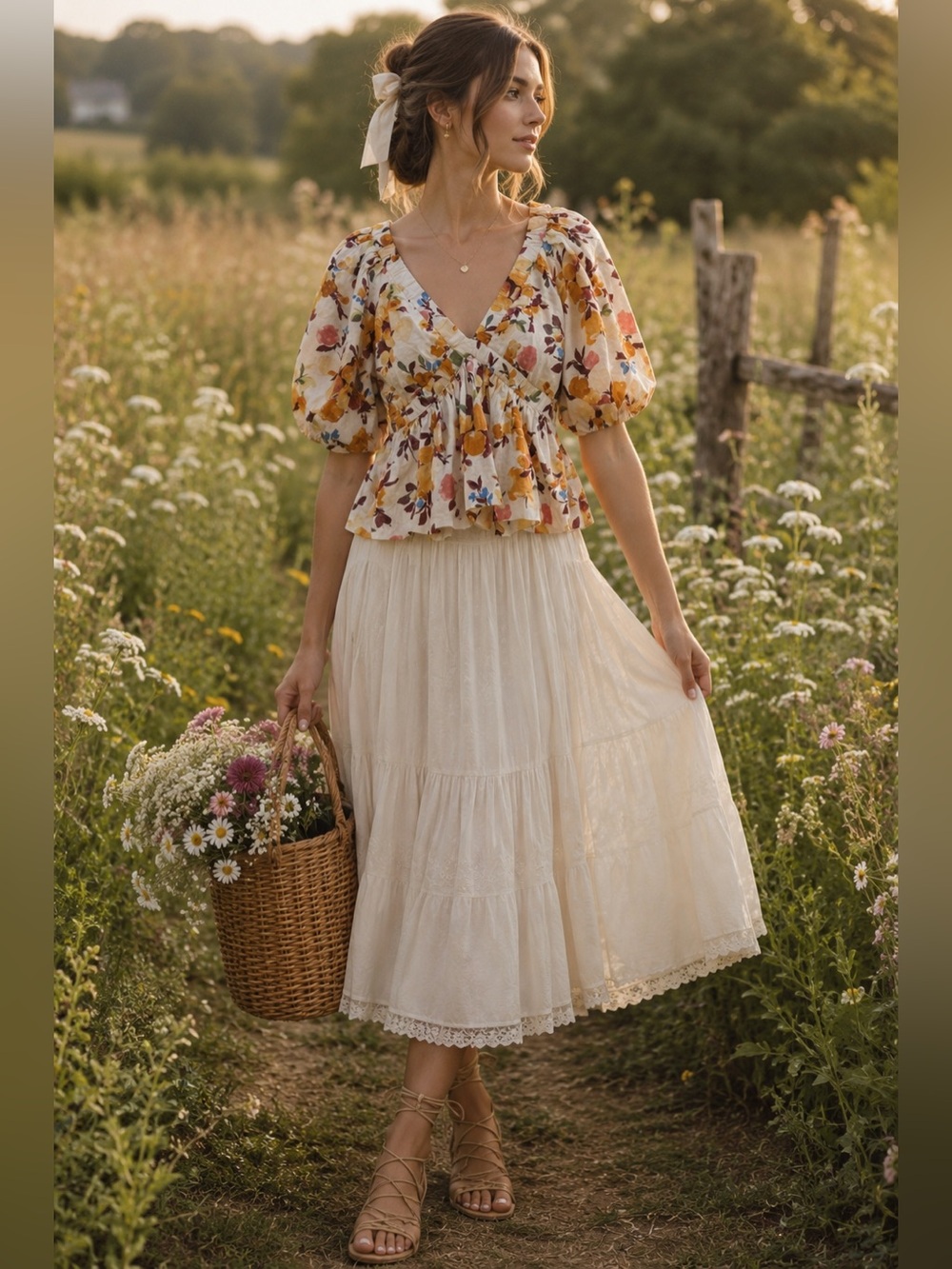 Abercrombie & Fitch Floral Linen Blend Peplum Blouse S Puff Sleeve Cottagecore - Picture 3 of 9